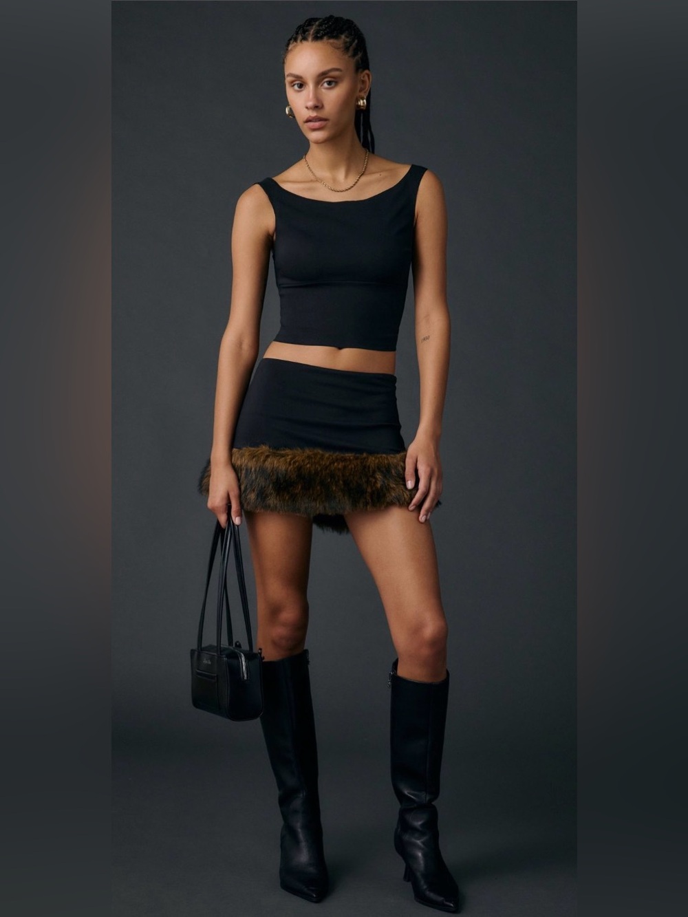 UO Fur-Ever Fine Faux Fur Trim 2-Piece Skirt Set NWT